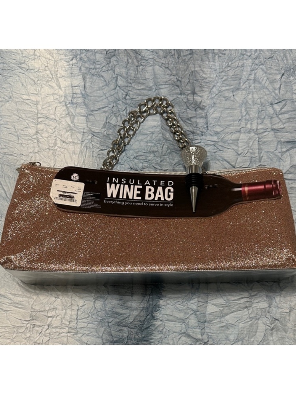 Insulated Glitter Wine Bag with Chain Handle